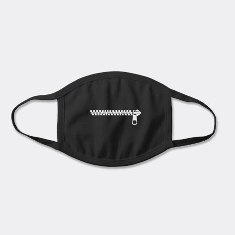 Black cotton face mask with a silver zipper across the mouth